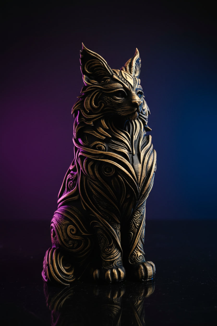 3D Printed Tribal Cat Figurine