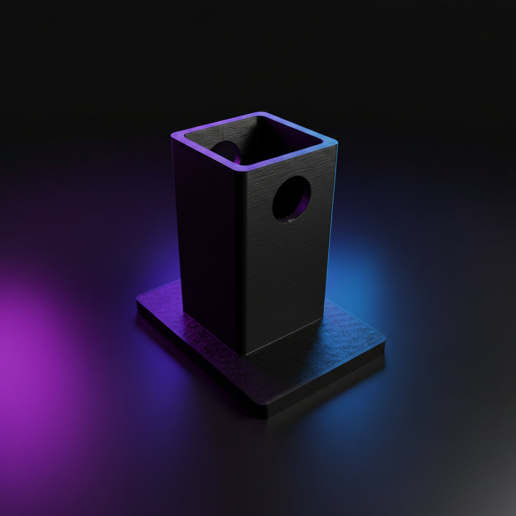 3D printed black tow hitch cover showing hitch insert with pin hole detail