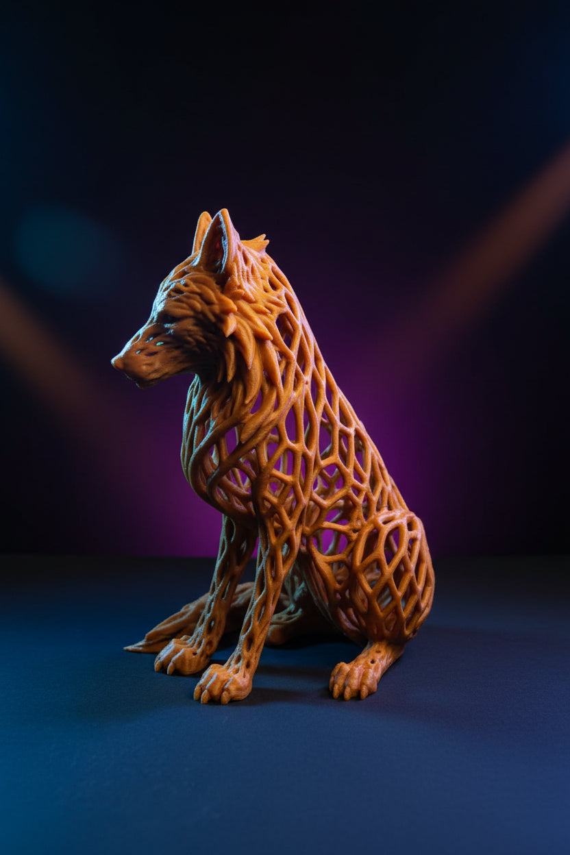 3D Printed Woven Lattice Wolf Figurine
