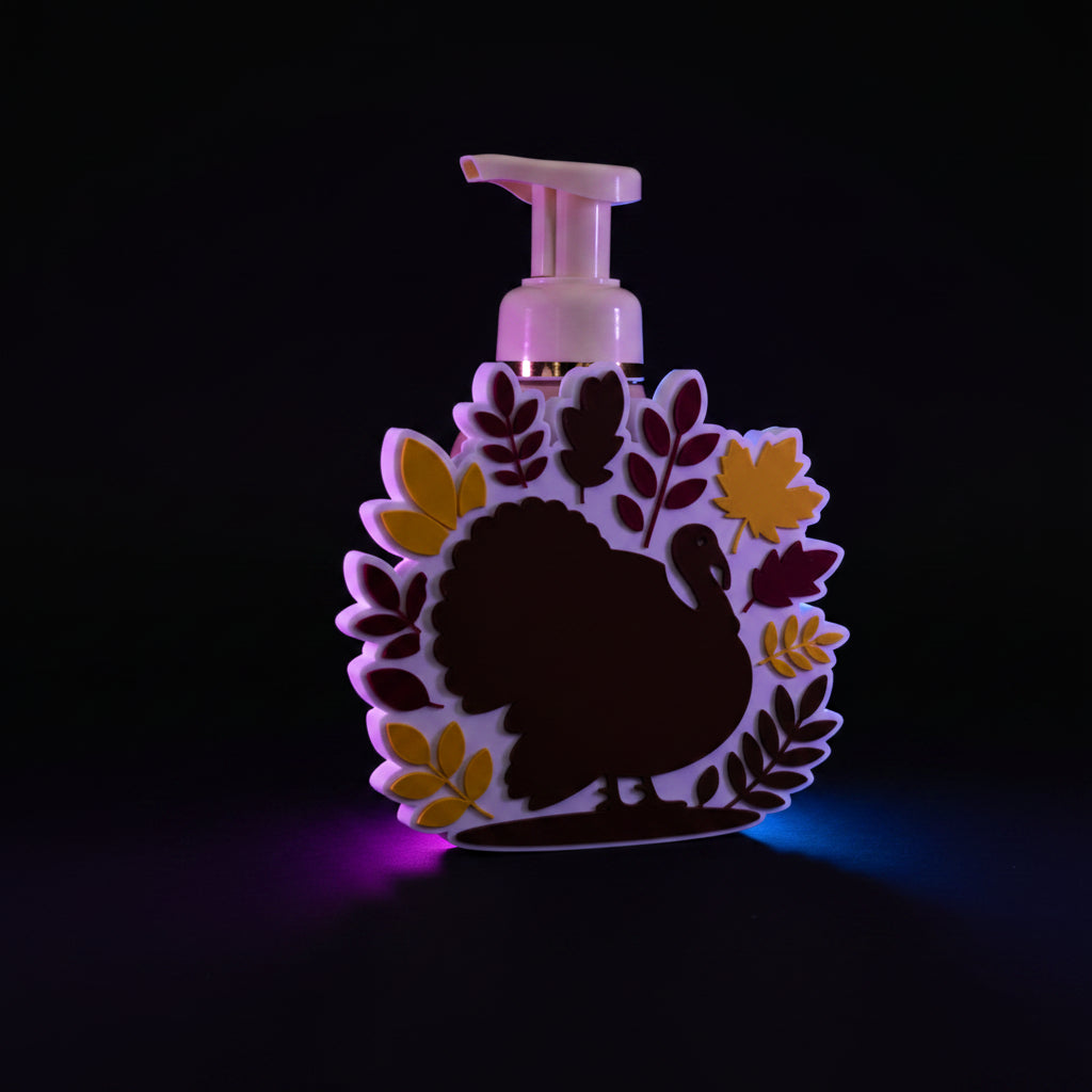 3D Printed Thanksgiving Turkey Interchangeable BBW Soap Dispenser Cover with fall leaves