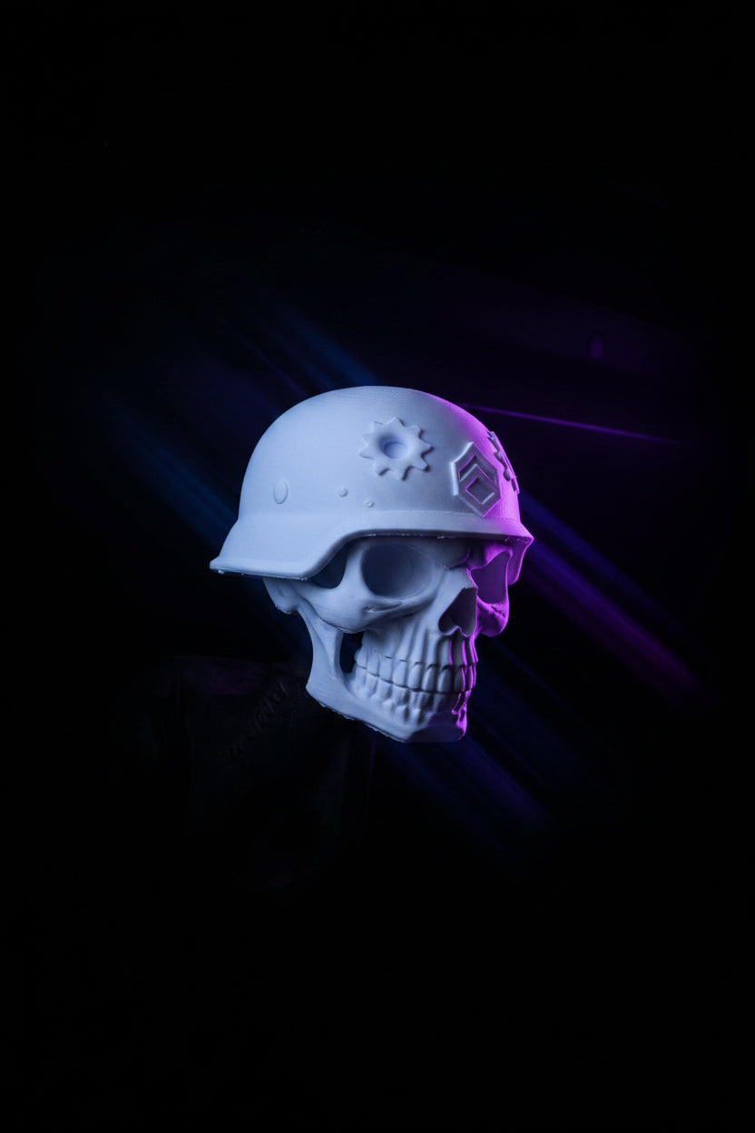 3D printed white military skull tow hitch cover front view on truck hitch