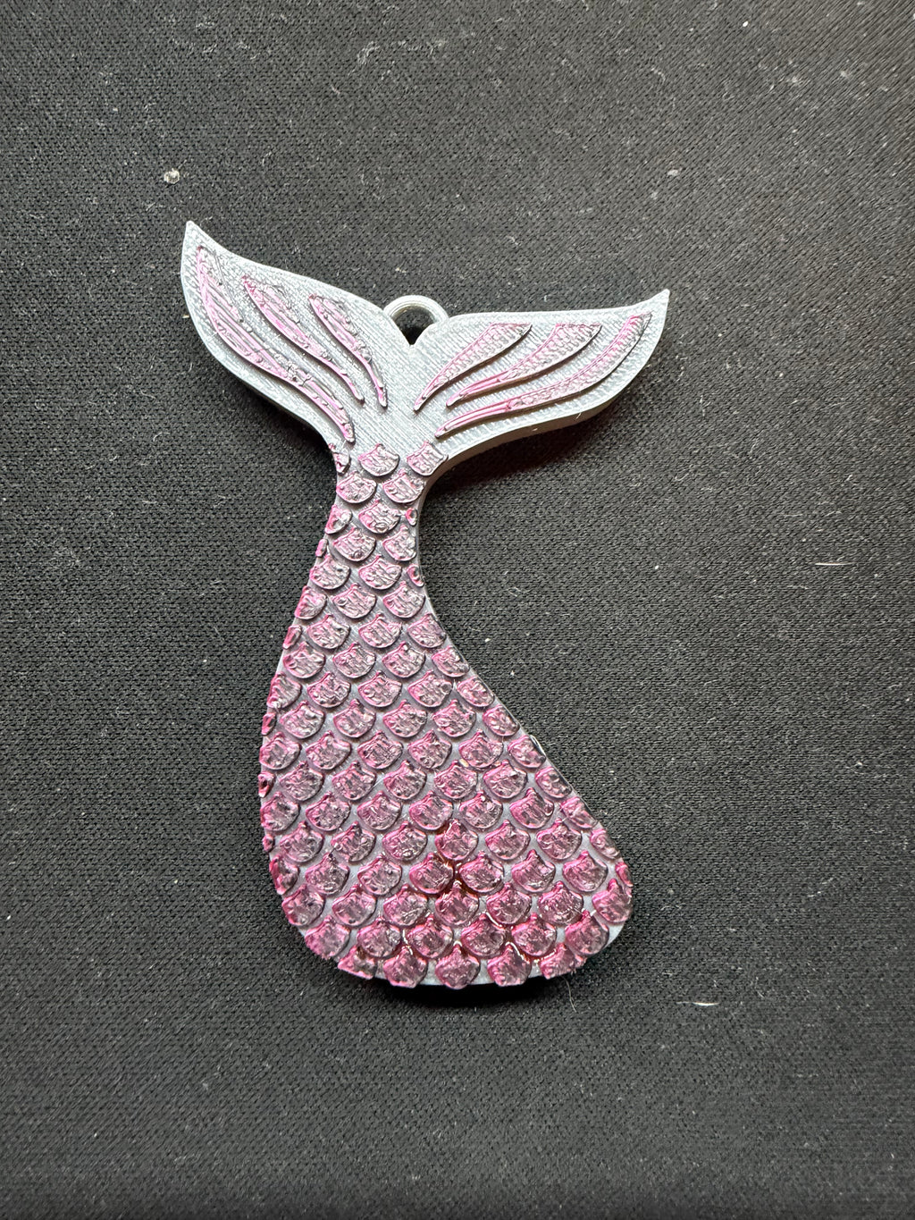 3D printed mermaid tail soda can opener in pink with detailed scale texture