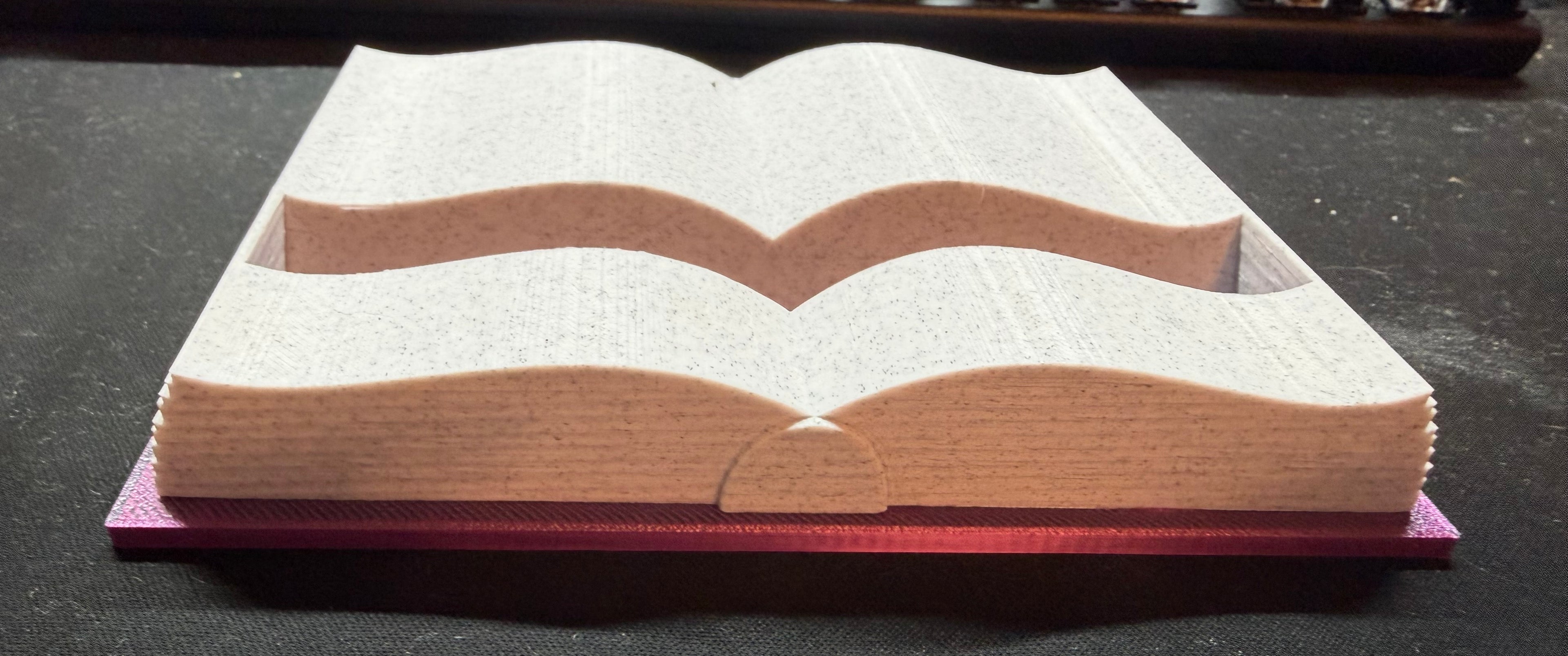 3D printed open book Kindle stand - front view