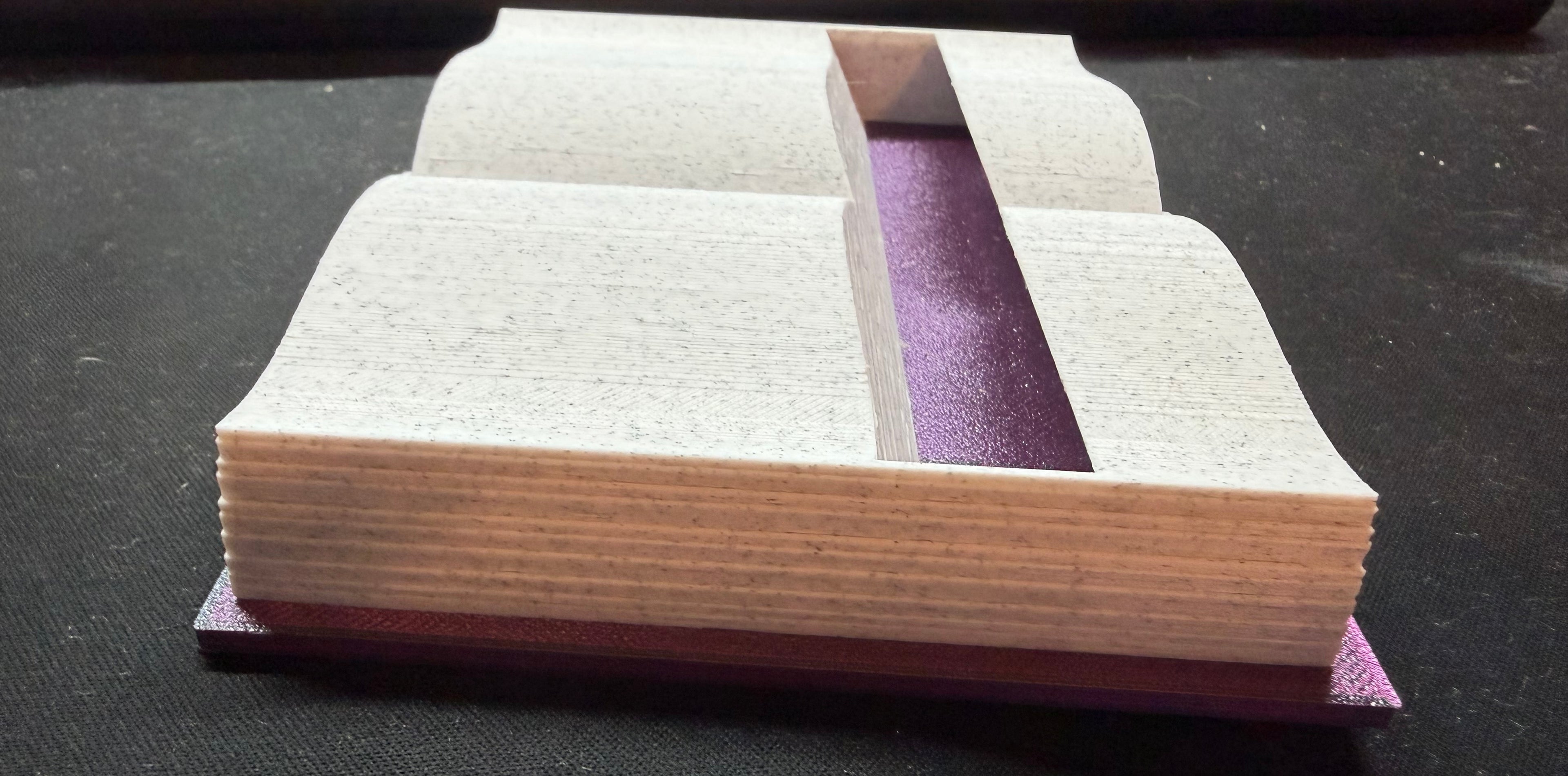 3D printed open book Kindle stand - side view showing depth