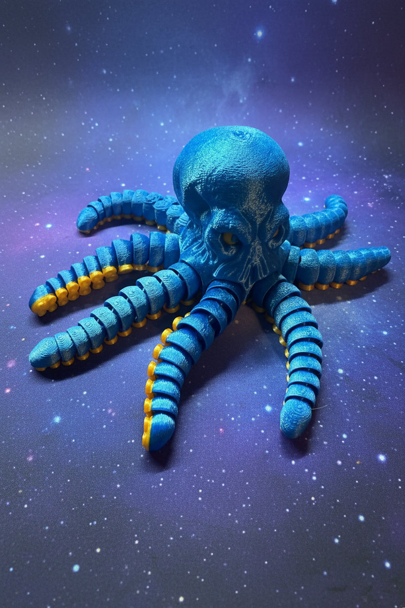 Flexi skull octopus front view showing skull face and blue tentacles