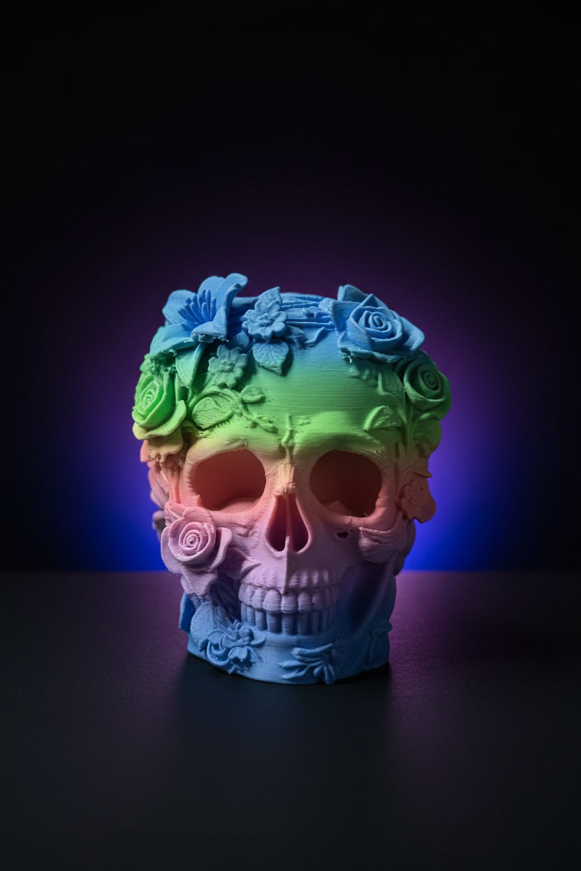 Rainbow Floral Gothic Skull
