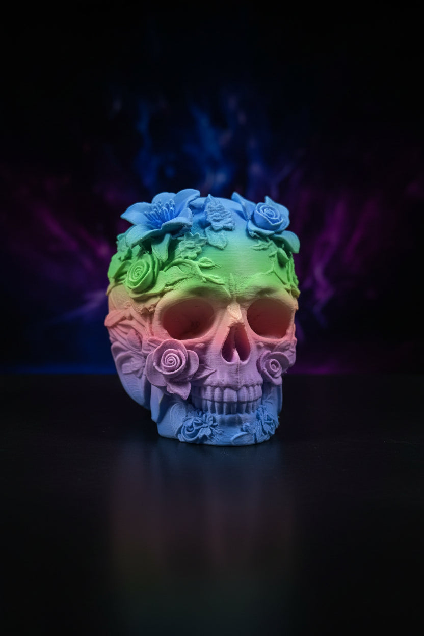Rainbow Floral Gothic Skull