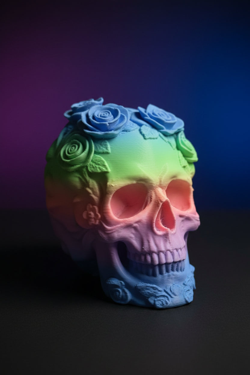Rainbow Floral Gothic Skull