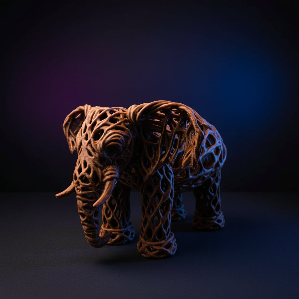 3D Printed Woven Lattice Elephant Figurine