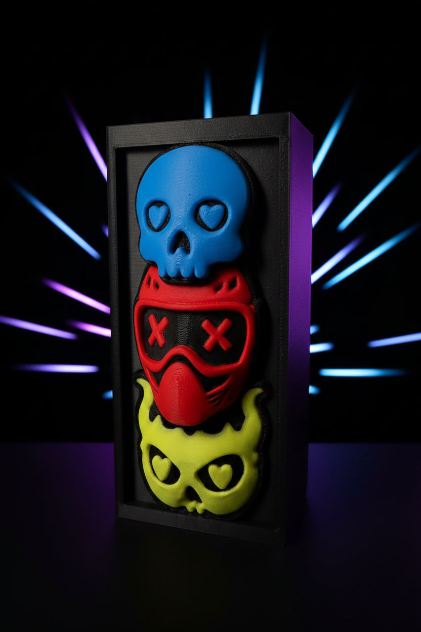 Side view of 3D printed Lights Out shadow box display showing depth of frame